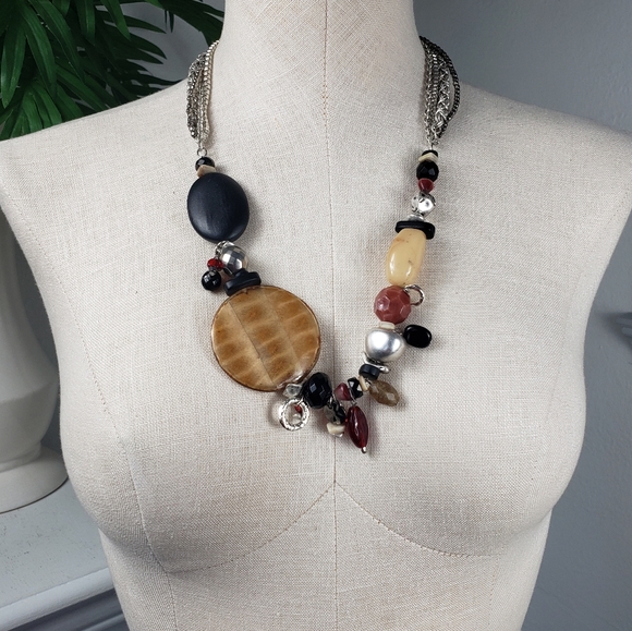 Chico's Jewelry - Chico 4 Strand Multicolor Bead Stones & Charms Statement Silvertone Chains